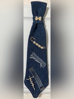 Denim Pearl-Accent Women's Tie - Blue